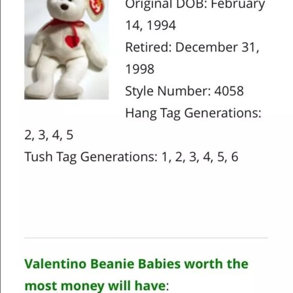 Valentino Beenie Baby Rare Aunthentic Collector Ed - Picture 2 of 6